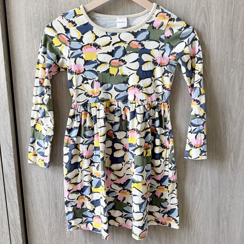 Hanna Andersson Floral Dress Girls 8 Multicolor Long Sleeve Cotton Pocket Garden